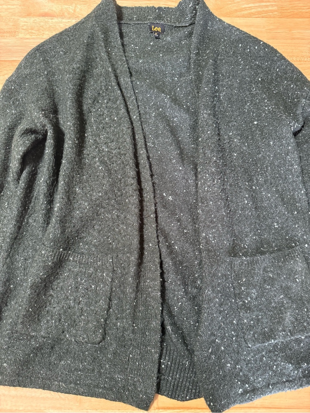 Women’s Lee Open Front Cardigan Sweater Dark Forest Green Speckled